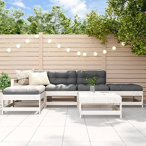 WEMYUFURN 6-TLG. Garten-Lounge-Set mit Kissen Weiß Massivholz, Outdoor-Sitzgruppe, Terrassen-Lounge-Set, Garten-Couchgarnitur - Wetterbeständig, Komfortabel - für Terrasse, Garten und Balkon