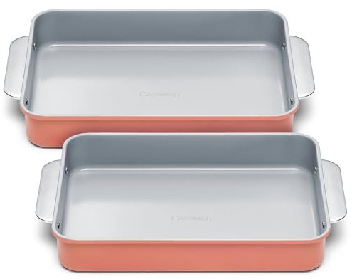 Caraway Non-Stick Ceramic 9”x13” Rectangle Pan Duo - Naturally Slick Ceramic Coating - Non-Toxic, PTFE & PFOA Free - Perfect for Brownies, Lasagnas, and More - Perracotta