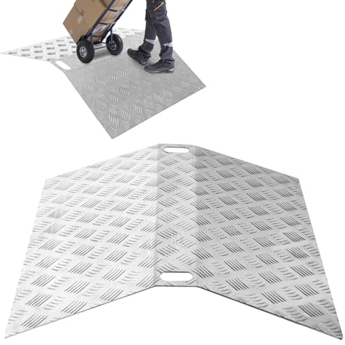 Vigevee Türschwellenrampe Rollstuhlrampe aus Aluminium Rampe Rollstuhl Tragfähigkeit 270 kg Schwellenrampe Schwellenbrücke rutschfest Tragbare mit Griffe(80x70x10cm)