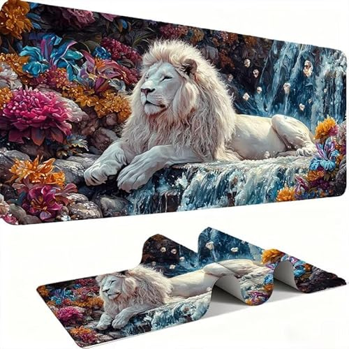 Der Löwenfall Mauspads, Mauspad XXL 100x50CM Gaming, schreibtischunterlage Gaming Tastatur Matte, Große Schreibtisch Matte, Großer Erweiterter Schreibtisch Schutz Für Home Office Studium j0xk-210