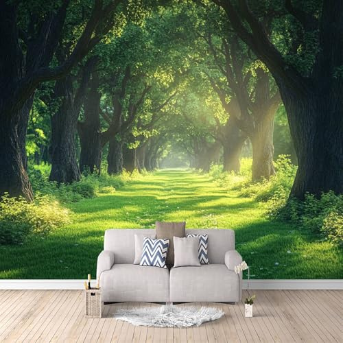 Fototapete Wald Vlies Tapete Grüner Wald, Natürliche Landschaft Fototapeten 3D Tapeten, Fototapete Schlafzimmer Wohnzimmer, TV Hintergrund Wandtapete Poster Wand Deko, 250 × 175 cm (BxH)