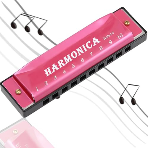 1Pcs Pink Harmonic Kids for Beginners and Children, 10 Hole Mini Harmonicas | Harmonica Kids Suit to Folk or Jazz, Mouth Organ, Pink Harmonica, Easter Gift to Music Lovers or Performers