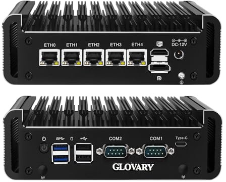 Glovary Firewall Mini PC J6413 4 Core, 5 x i226V 2.5GbE LAN Fanless OPNsense Micro Appliance, Barebone, AES-NI, Router Industrial Computer Hardware, 2 x DDR4, 2 x RS232 COM, 2 x SATA3.0, 3 Display
