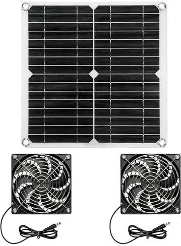 Solar Ventilator,12W Solarpanel Ventilator Mit DC Doppelventilator,Solar Abluftventilator,Solarmodul Lüfter Kit,Solar Lüfter Für Hühnerstall,Gewächshaus,Schuppen Und Haustierhaus(Doppelventilator)