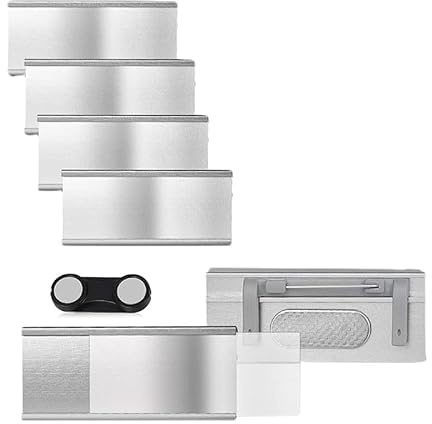 6 stycken magnetiska märken för kläder, namnskylt i aluminium svart hållbart med utdragbart hölje, 7,2 x 3,2 x 2 cm