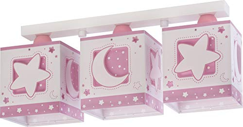 Dalber Kinder Deckenleuchte 3 Lichter Moonlight Rosa 63233NS | Deckenlampe; 3 Lichter; Kinderzimmer; E27; Kollektion: Moonlight Mond Sterne Rosa