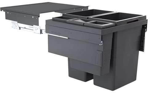 Hailo Abfallsammler 3619771 | 4fach Euro-Cargo Mülleimerauszug | für 60 cm Unterschrank Breite | Ausstattung mit 2x 38, 12 und 2,5 Liter Inneneimern | Dunkelgrau