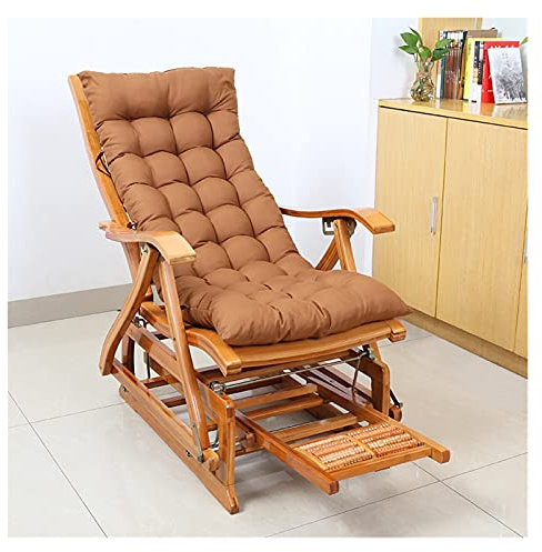 DUNAKE Sillon balancin,mecedoras,Sillas Plegables Acolchadas,para Exteriores e Interiores para jardín, césped, balcón, Patio y Porche Mecedora,Masajeador de pies Ajustable de 90-170 ° (Color : Brown)
