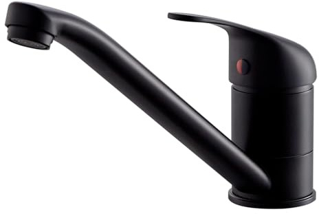 Matte Black Kitchen Taps Mixer, Modern Brass Single Lever 360 Swivel Kitchen Sink Taps with Braided Hoses KT CLA Mix SH BK 026B
