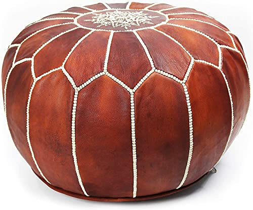 See the Good Echtleder Pouf - Handgefertigt - gefüllt geliefert - Ottoman Sitzsack Fußhocker Puff (Holzbraun)