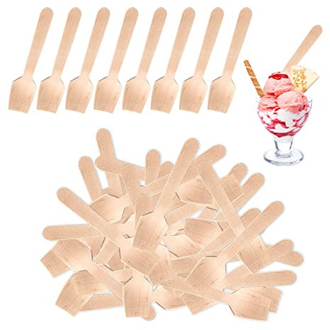 100 Stück Holzlöffel, Mini-Löffel, Dessertlöffel aus Holz, Eisportionierer, biologisch abbaubare Holzlöffel, umweltfreundliche Holzlöffel für Eis, Kuchen, Gelee, Joghurt