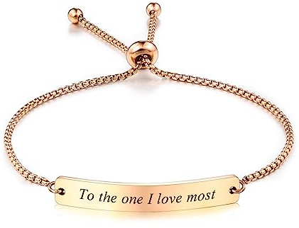 INBLUE Personalizada Bar Corazón Pulsera Grabación Nombre Fecha Acero Inoxidable Ajustable Tobillera Enlace para Mujeres Novia Mejor Amigo Dama de Honor Regalo (Rosa Oro)
