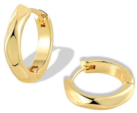 ALEXCRAFT 14K Vergoldet Silber 925 Post Creolen Kleine Huggie Herz Ohrringe | Silber 925 Ohrringe Creolen Kleine Schlaf Knorpel Huggie Kreolen Herz Stern Blume Geometrische Ohrringe Damen Herren Mädchen
