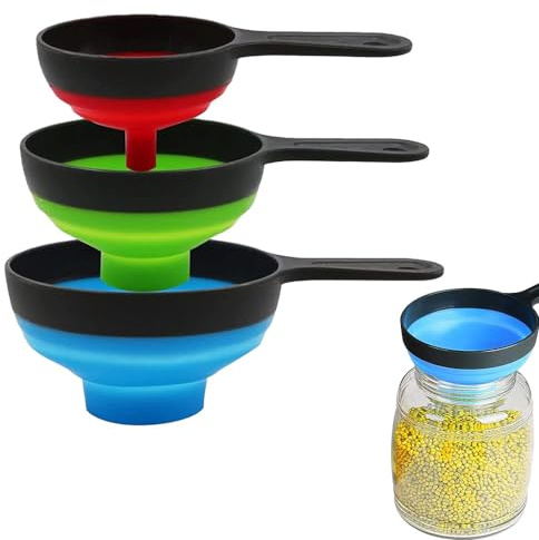 3 Stück Faltbarer Silikon Trichter, Faltbarer Silikontrichter Küche, Lebensmittelqualität Silikon Trichter, Küchentrichter Set für Flüssigkeitsübertragung, 3 Größen