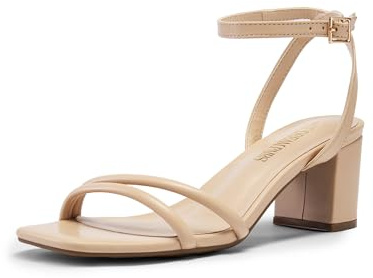 DREAM PAIRS Women's Chunky Block Heel Sandal,Nude-Pu,7.5