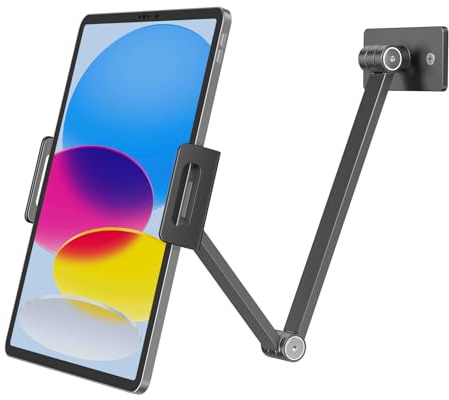 BEWISER iPad Wall Mount,Tablet Stand Arm Holder,Adjustable Swivel 360 Rotating,Aluminium Alloy Compatible with 4.7-12.9 inch Pad,Phone,Kindle,Galaxy Tab,Grey