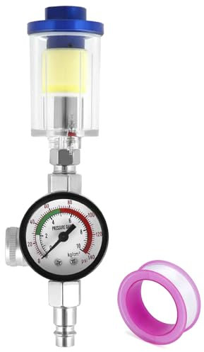 QWORK® Régulateur de Pression d'air pour Pistolet à Peinture, manomètre + séparateur de Filtre pour piège à Eau d'huile + Filetage Standard 1/4, Max. 140psi