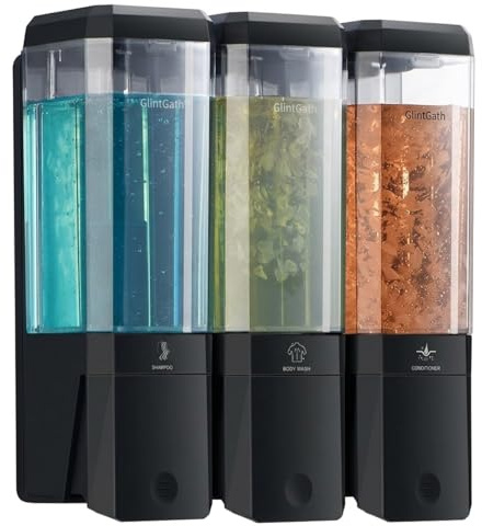 Shampoo and Conditioner Dispenser,GlintGath Shower Dispenser 3 Chamber No Drill Shampoo Dispenser for Shower Wall Mounted for Bathroom Hotel,Large Capacity 3 * 500ML,Black