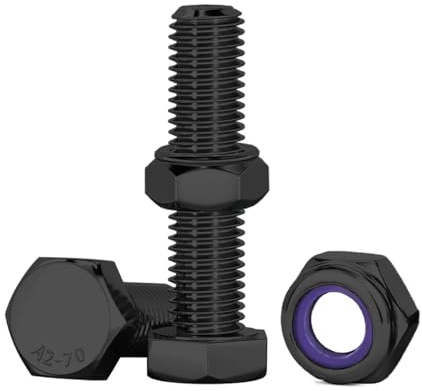 Drenky Svarta självlåsande bultar och muttrar M8 x 40 mm 10 st sexkantiga bultar och muttrar set M8 rostfritt stål A2 V2A sortiment av skruvar med muttrar för maskiner, cyklar, 3D-utskrift