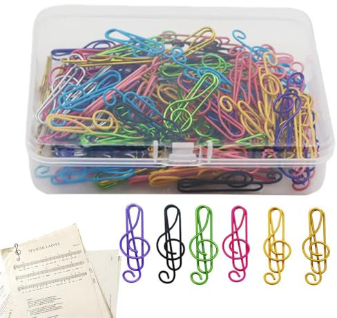 Musik-Büroklammern – Metall | Niedliche Violinschlüssel-Notenklammern in 6 Farben | 100 Stück Büroklammern für Schreibtisch, Lesezeichen, Büro | Lustige und funktionale Büroklammern mit Musikmotiv zum