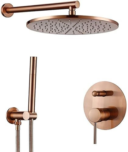 Set di rubinetti per doccia Set di rubinetti per doccia in ottone spazzolato oro rosa Montaggio a parete Rubinetto per bagno Braccio doccia Deviatore Miscelatore Set di doccette con soffioni a pioggia