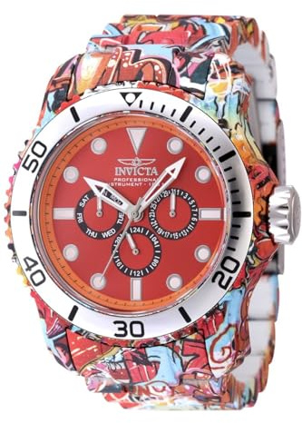 Invicta Pro Diver 47853 Herren Uhr - Wasserdicht - Analog - Quarzuhrwerk - Edelstahl mit roten zifferblat - 49mm