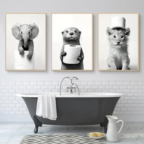 Uixxducc 3 Stück Poster Badezimmer Deko Bilder lustige Badezimmer Bilder Wanddeko WC Toilette Deko Kunstdruck Bild Schwarz Weiß Wandbilder ohne Rahmen