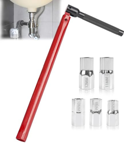 Juyibaao Tap Spanner Set with 5 Pcs 8–12mm Nuts, Adjustable Box Spanner for Faucet Installation and Repair, Bathroom Kitchen Sink Basin Tool Kit, Monoblock Wrench for Plumbers Valve Water Pipe