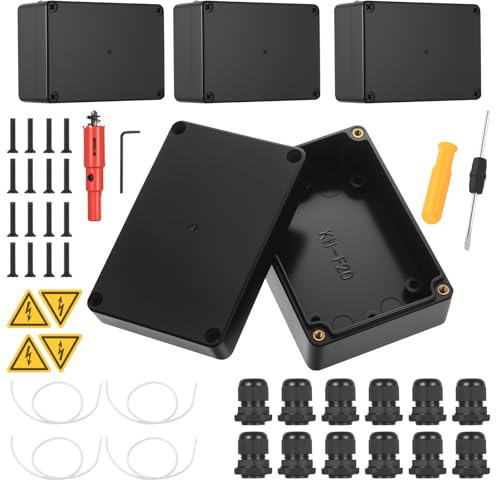 Aoyfuwell 4 stycken kopplingsdosa vattentät distributionsbox utomhus vattentät, kopplingsbox IP65 vattentät plasthölje ytmonterad svart, hölje elektronik hölje för inomhus utomhus