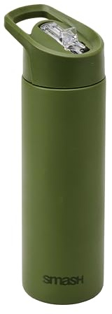 Smash Stainless Steel Water Bottle with Flip Top Lid and Straw - Olive 750ml