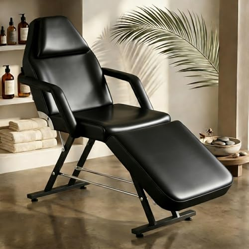 Kosmetikliege 3 Einstellbare Abschnitte Schönheitsbett, Ergonomische Massageliege mit Verstellbare Rückenlehne & Fußstütze, Robuste Tattooliege bis 150 kg Ideal für Kosmet, Spa & Therapien (Schwarz)