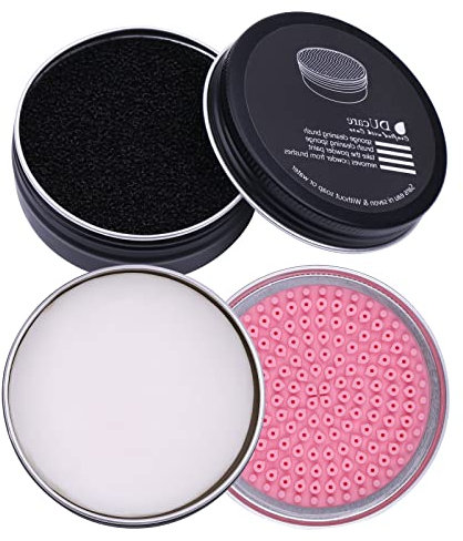 DUcare limpiador de brochas y pinceles de maquillaje 2 piezas : limpiador de jabón 60g (aceite de coco) y esponja de eliminación de color, Almohadilla de limpieza de silicona.