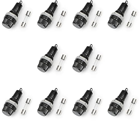 Heyiarbeit Sicherungshalter, Glassicherung, 30 A, 250 V, Flachgewinde, montiert, Schraubdeckel, Sicherungshalter, für 5 x 20 mm, Schwarz, 10 Stück
