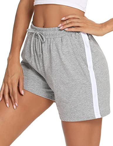 Litherday Pantaloncini Donna in Cotone con Tasche, Shorts Sportivi Estivi Morbidi e Traspiranti per Jogging Yoga e Tempo Libero Grigio Chiaro L