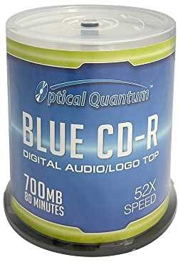 Optical Quantum Music Digital Audio Blue AZO CD-R Logo Top 700MB 52x, 100 Discs - Blank CDs for Music, CD-R Blank Discs 100 Pack, Writable CDs for Burning Music