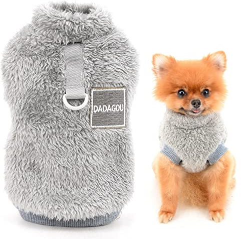 SMALLLEE_LUCKY_STORE Haustier-Sherpa-Fleece-Pullover Weste Rollkragenpullover mit D-Ring weiches Sweatshirt für kleine Hunde Katzen, Welpen Yorkie Chihuahua warme Herbst-Winterkleidung, Grau, XXL
