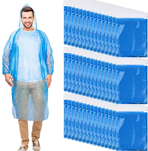 Handepo 100 Pack of Adult Rain Ponchos with Hood Disposable Plastic Rain Ponchos Bulk Emergency Raincoat for Men Women Adult(Blue)