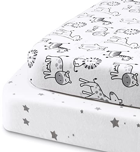 Beberoad Baby Spannbettlaken Mini-Kinderbett Spannbetttuch für Stubenwagen Beistellbett 2er Pack 97 x 61 x 15cm Baby Spannbetttuch für Mädchen Jungen 100% Baumwolle