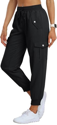 JINSHI Pantaloni Cargo Donna Leggeri Jogging Traspiranti Sport Casual Escursionismo Campeggio Trekking Esterno Con Muti-Tasche Nero M