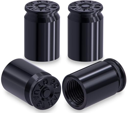 MEAJOO 4PCS Bullet Shell Tire Valve Stem Caps, Aluminum Alloy Car Air Stem Cap, Universal Dustproof Tire Valve Stem Covers for Cars, SUV, Trucks, Bikes, Motorcycles, Bicycles (Black)