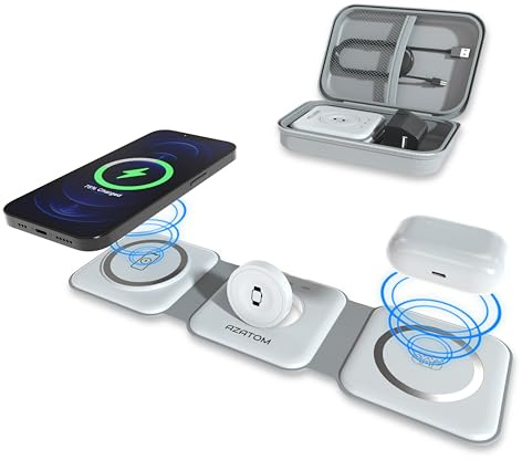 AZATOM E3000 Magnetic Wireless Charger, Foldable Travel 3 in 1 Fast Charging for iPhone 15,14,13,12,11,Pro, Pro Max Apple Watch Ultra, 8,7,6,5,4,3,2,SE Airpods Pro,3,2