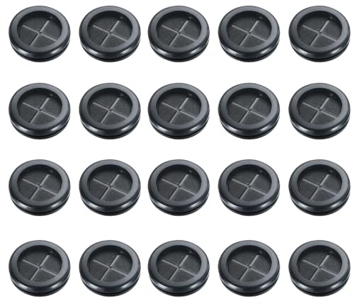 Leliafleury Closed Rubber Grommet 20 Pcs 20mm Double Sided Hole Plugs Round Rubber Grommet for Protecting Wires Plugs Cables, Black