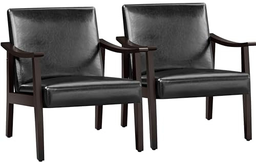 Yaheetech 2 stycken relaxfåtölj, retro, loungefåtölj, stoppstol, TV-fåtölj, läsefåtölj, enkelsoffa kan belastas upp till 136 kg, för vardagsrum/reception/hemmabio/sovrum, svart