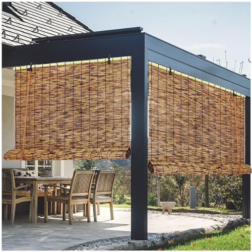 Outdoor Bambusrollo 50cm 60cm 80cm 90cm 100cm 120cm 165cm Breit, Wetterfest Sonnenschutz Bambus-Rollos Für Tür/Fenster, ﻿ Rollo Bambus Raffrollo Sichtschutz Jalousien, Anpassbar (Size : 140x200cm)