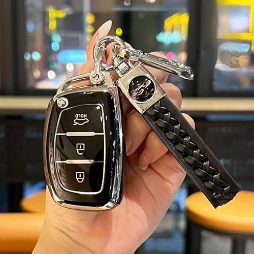 GZLYLY Auto Schlüssel Gehäuse für Hyundai Bayon 2021-2024,Hochwertige Materialien Funkschlüsselgehäuse Tasten Autoschlüssel Hülle Auto Schlüssel Schutzhülle Schlüsselbox Autozubehör,Black-Smart A
