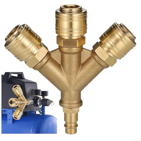 HEBEOT 4 Way Quick Release Gas Hose Splitter Coupling Connector Four-Way Nickel-Plated Air Pipe Connector Air Compressor Interface