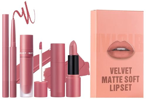 ETUCYNG Juego de delineador de labios, delineador de labios y lápiz labial | Lápiz labial líquido mate con brillo labial - Lápiz delineador de labios 3X, juego de delineadores de labios resistente al