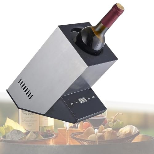 LwiftGal Electric Wine Chiller, Stainless Steel Single Bottle Cooler with LED Display and Smart Thermostat Control, No Ice, Rapid Beverage, Champagne, Drink Chiller,Silver