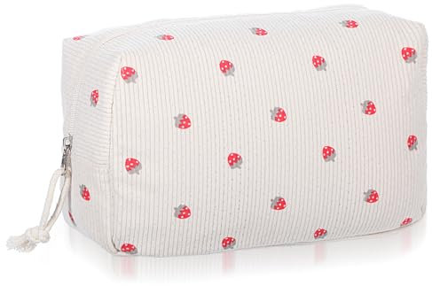 JIEYAO Aesthetic Federmäppchen,Cord-Stoff Mäppchen Groß Pencil Case mit Erdbeermuster Niedliches Stiftemappe Kawaii Stiftetasche für Mädchen Teenager Schulmäppchen Federtasche für Schule