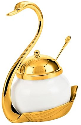 Sharplace Azucarero, salero, Caja de condimentos, Bote en Forma de Cisne, cerámica, azucarero, contenedor de Especias para Barra de café, Sal, azúcar de Boda, Oro